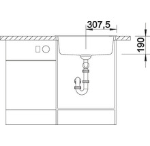 Technische tekening van een spoelbak met afmetingen