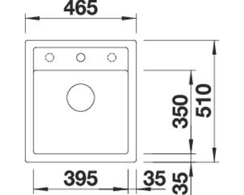 Afmetingen van een spoelbak met een breedte van 465 millimeter en een lengte van 510 millimeter