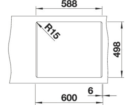 Technische tekening van een wastafel met maatvoering
