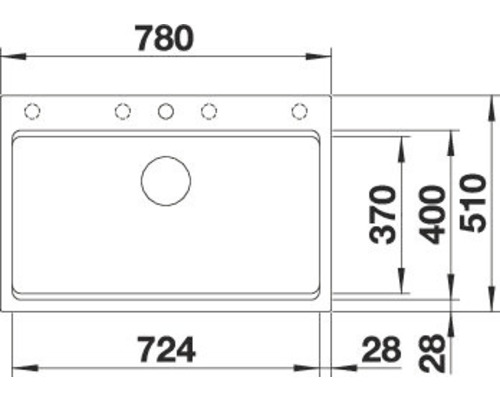 Technische tekening van een gootsteen met maatvoering