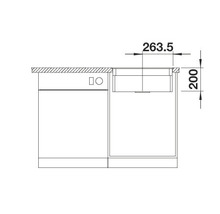 Technische tekening van een onderkast met de afmetingen 263,5 en 200