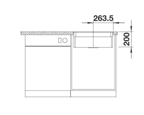 Technische tekening van een onderkast met de afmetingen 263,5 en 200