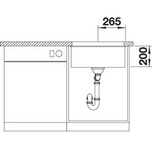 Technische tekening van een spoelbak met spoelbakonderkast en vaatwasser met maataanduidingen