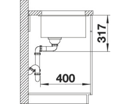 Schema van een spoelbak met afmetingen