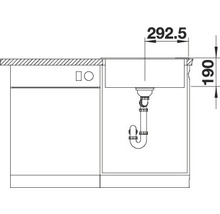 Schets van een spoelbakonderkast met afmetingen voor installatie