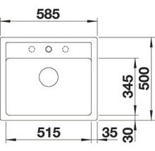 Technische tekening van een spoelbak met afmetingen.