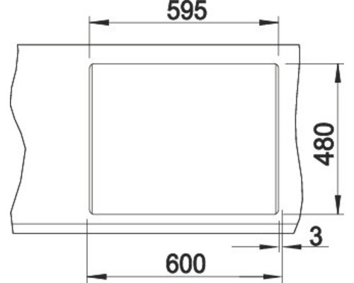 Technische tekening met afmetingen van een rechthoekig object: 595, 480, 3 en 600.