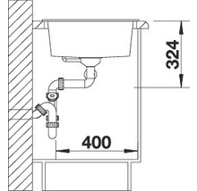 Technische tekening van een gootsteen met de afmetingen 324 en 400.
