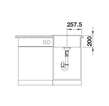 Tekening van een spoelbak met maatvoering