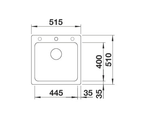 Schets van een spoelbak met afmetingen