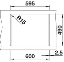 Technische tekening van een wastafel met afmetingen