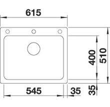 Technische tekening van een spoelbak met maatvoering