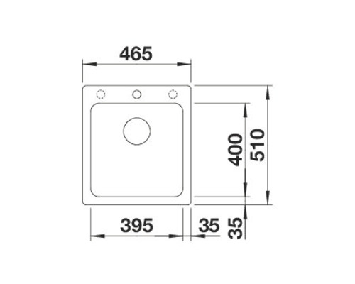 Technische tekening van een spoelbak met maatvoering