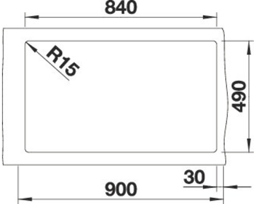 Technische tekening van een wastafel met afmetingen