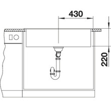 Tekening van een gootsteen met afmetingen van 430 bij 220 millimeter.