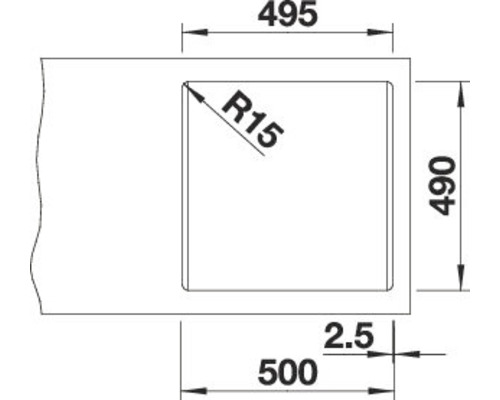 Productmaattekening met de afmetingen 495, 490 en 500.