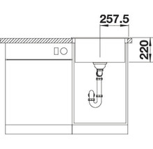 Technische tekening van een aanrechtspoelbak met afmetingen