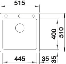 Technische tekening van een spoelbak met afmetingen