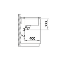 Tekening van een spoelbak met afmetingen van 400 bij 333 millimeter.