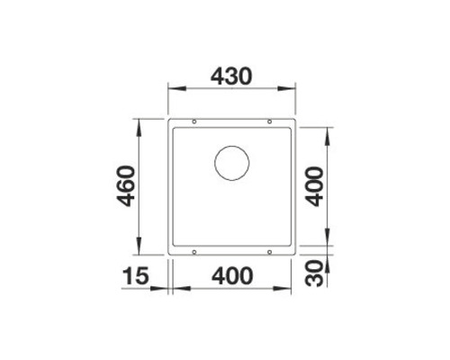 Technische tekening van een spoelbak met maatvoering
