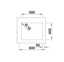 Technische tekening met maatvoering: 400 mm, 500 mm, 600 mm, radius 10 mm