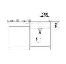 Schets van een spoelbak met afmetingen