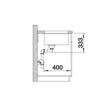 Technische tekening van een spoelbak met de afmetingen 333 en 400.