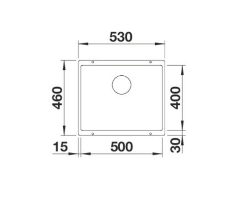 Technische tekening van een gootsteen met afmetingen