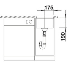Technische tekening van een spoelbak met afmetingen 175 en 190.