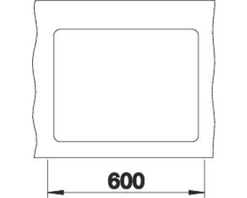 Technische tekening van een rechthoekig bassin met een breedte van 600 millimeter.