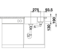 Tekening van een dubbele spoelbak met afmetingen