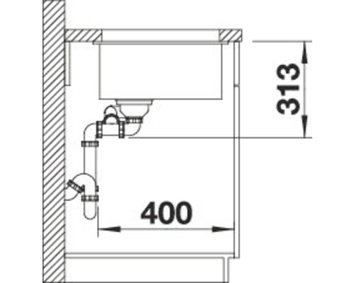 Tekening van een wasbak met maatvoering
