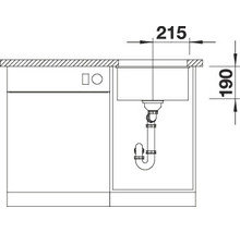 Technische tekening van een spoelbakonderkast met afmetingen