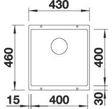 Technische tekening van een spoelbak met afmetingen
