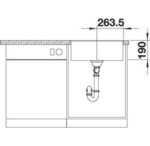 Technische tekening van een aanrechtspoelbak met afmetingen