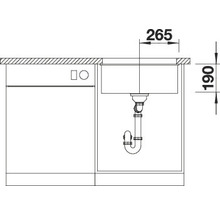Technische tekening van een wasbak met de afmetingen 265 millimeter en 190 millimeter.