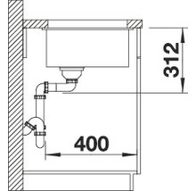 Tekening van een gootsteen met maatvoering.