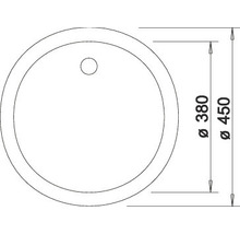 Technische tekening van een ronde wastafel met diameters van 380 mm en 450 mm