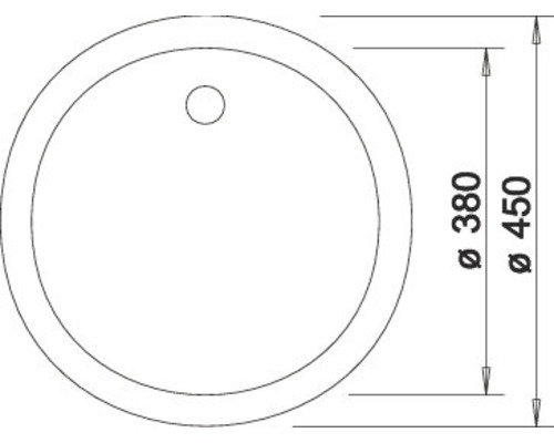 Technische tekening van een ronde wastafel met diameters van 380 mm en 450 mm
