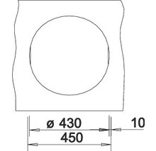 Technische tekening met maatvoering voor een uitsparing van 430 millimeter diameter.