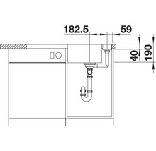 Installatietekening van een gootsteen met afmetingen