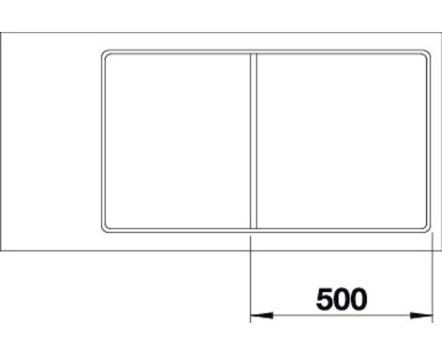 Technische tekening van een spoelbak met een afmeting van 500 millimeter.