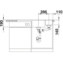 Schema tekening van een gootsteen met afmetingen