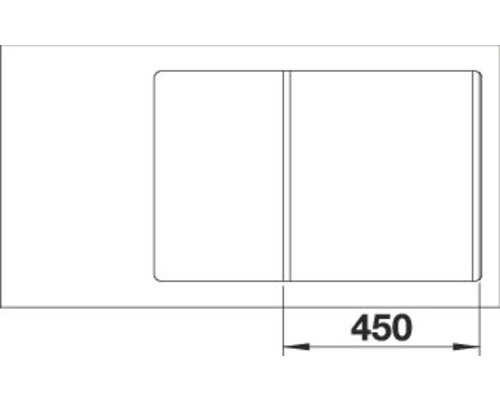 Technische tekening van een spoelbak met de afmeting 450 millimeter.
