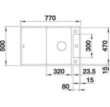 Tekening van een spoelbak met maatvoering