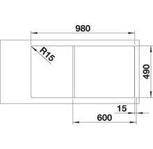 Technische tekening van een gootsteen met afmetingen 980 x 490 millimeter