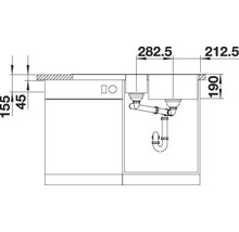Technische tekening van een aanrechtspoelbak met maatvoering voor keukenplanning
