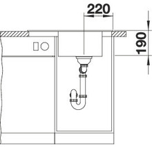 Tekening van een spoelbak met maatvoering voor installatie