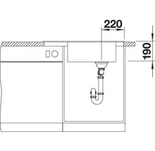 Schets van een spoelbak met maatvoering voor installatie