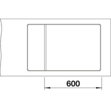 Technische tekening van een wastafel met een breedte van 600 mm